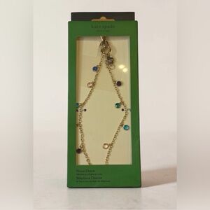 Kate Spade New York Gold Tone Multi Stone Phone Charm Strap New In Box